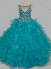 Cheap Really Puffy V-neck Teal Mini Quinceanera Dress with Rhinestones and Straps