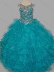 Cheap Really Puffy V-neck Teal Mini Quinceanera Dress with Rhinestones and Straps