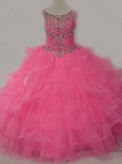 Discount Puffy Skirt Ruffled Layers Little Girl Pageant Dress in Rose Pink