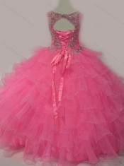 Discount Puffy Skirt Ruffled Layers Little Girl Pageant Dress in Rose Pink