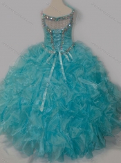 Elegant Ball Gown V Neck Organza Beading Aqua Blue Lace Up Mini Quinceanera Dress
