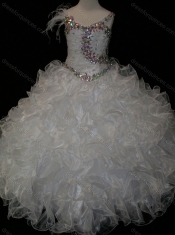 Elegant Ball Gown V Neck Organza Beading Lace Up Little Girl Pageant Dress in White