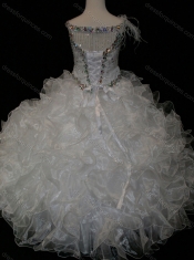 Elegant Ball Gown V Neck Organza Beading Lace Up Little Girl Pageant Dress in White