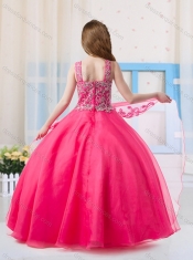 Elgant Hot Pink Straps Organza Mini Quinceanera Dress with Beading
