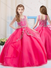 Elgant Hot Pink Straps Organza Mini Quinceanera Dress with Beading