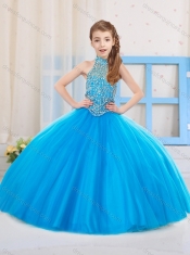 Fashionable Ball Gown Halter Floor-length Tulle Beaded Mini Quinceanera Dress