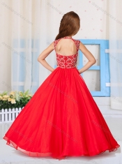 Most Popular Pincess Scoop Beaded Aqua Blue and Red Mini Quinceanera Dress