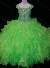 Perfect Sweetheart Ruffled Layer Mini Quinceanera Dress with Spaghetti Straps in Spring Green