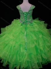 Perfect Sweetheart Ruffled Layer Mini Quinceanera Dress with Spaghetti Straps in Spring Green