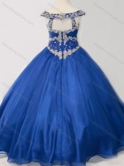 Popular Beaded Bodice Royal Blue Mini Quinceanera Dress in Organza