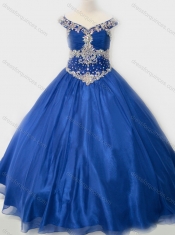 Popular Beaded Bodice Royal Blue Mini Quinceanera Dress in Organza