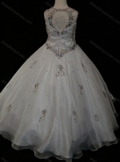 Pretty Ball Gown Beaded and Applique White Mini Quinceanera Dress in Organza