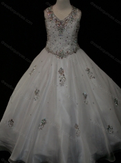 Pretty Ball Gown Beaded and Applique White Mini Quinceanera Dress in Organza