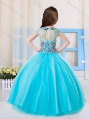 Pretty Ball Gown High Neck Tulle Mini Quinceanera Dress in Aqua Blue