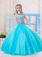 Pretty Ball Gown High Neck Tulle Mini Quinceanera Dress in Aqua Blue
