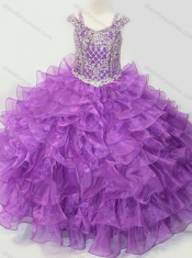 Puffy Skirt V-neck Lace Up Little Girl Pageant Dress with Straps and Ruffled Layers