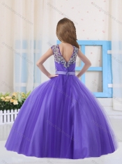 Purple Straps Tulle Purple Zipper Up Mini Quinceanera Dress with Beading