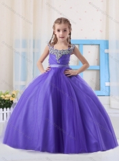 Purple Straps Tulle Purple Zipper Up Mini Quinceanera Dress with Beading
