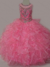 Rose Pink Ball Gown Scoop Beaded Bodice Lace Up Mini Quinceanera Dress