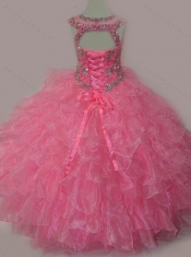 Rose Pink Ball Gown Scoop Beaded Bodice Lace Up Mini Quinceanera Dress