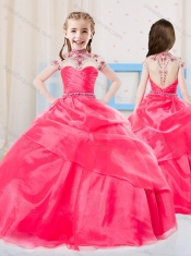 Sweet Ball Gown High Neck Organza Coral Red Mini Quinceanera Dress with Beading