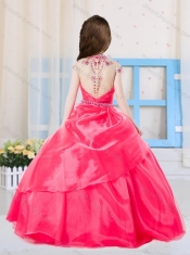 Sweet Ball Gown High Neck Organza Coral Red Mini Quinceanera Dress with Beading