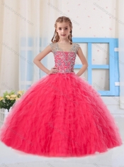 Sweet Ball Gowns Scoop Long Coral Red Mini Quinceanera Dress with Beading