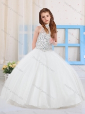 Top Selling Ball Gown Halter Tulle Beaded Mini Quinceanera Dress in Whit