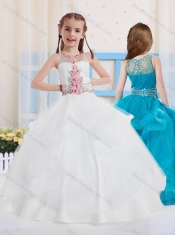 White Ball Gowns Scoop Organza Side Zipper Mini Quinceanera Dress with Beading