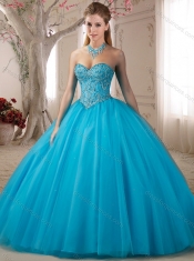 Beautiful Beaded Bodice Baby Blue Quinceanera Dress with Detachable Straps