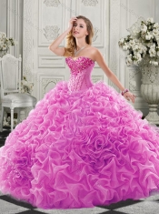 Best Really Puffy Chapel Train Quinceanera Gown with Ruffles and Colorful Beading