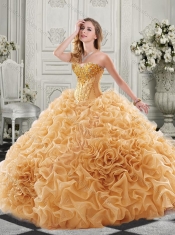 Best Really Puffy Chapel Train Quinceanera Gown with Ruffles and Colorful Beading