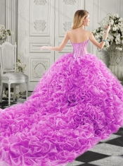 Best Really Puffy Chapel Train Quinceanera Gown with Ruffles and Colorful Beading