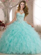 Best Selling Beaded and Ruffled Organza Quinceanera Gown in Apple Green
