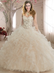 Best Selling Beaded and Ruffled Organza Quinceanera Gown in Apple Green