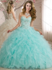 Best Selling Beaded and Ruffled Organza Quinceanera Gown in Apple Green
