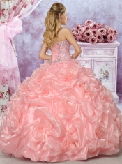 Best Selling Organza Pink Sweet 16 Quinceanera Dress with Beading and Bubbles