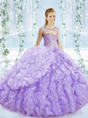 Big Puffy Bubble and Beaded Lavender Detachable Sweet 16 Quinceanera Dress in Organza