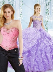 Big Puffy Bubble and Beaded Lavender Detachable Sweet 16 Quinceanera Dress in Organza