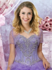 Classical Big Puffy Beaded and Ruffled Quinceanera Dress in Lavender