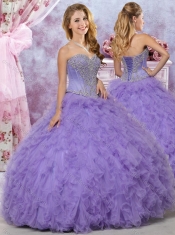 Classical Big Puffy Beaded and Ruffled Quinceanera Dress in Lavender