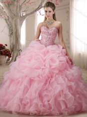 Customized Bubble and Beasded Orange Red Sweet Sixteen Quinceanera Dress with Sweep Train
