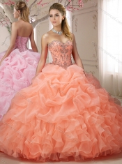 Customized Bubble and Beasded Orange Red Sweet Sixteen Quinceanera Dress with Sweep Train
