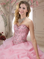 Customized Bubble and Beasded Orange Red Sweet Sixteen Quinceanera Dress with Sweep Train