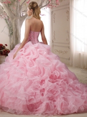 Customized Bubble and Beasded Orange Red Sweet Sixteen Quinceanera Dress with Sweep Train