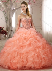 Customized Bubble and Beasded Orange Red Sweet Sixteen Quinceanera Dress with Sweep Train