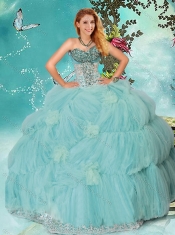 Discount Mint Sweetheart Quinceanera Dress with Beading and Handcrafted Flowers