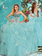 Discount Mint Sweetheart Quinceanera Dress with Beading and Handcrafted Flowers