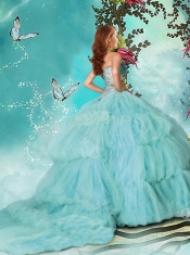 Discount Mint Sweetheart Quinceanera Dress with Beading and Handcrafted Flowers