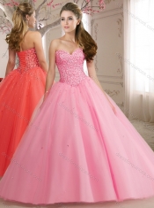 Discount Sweetheart Tulle Beaded Bodice Quinceanera Dress in Rose Pink